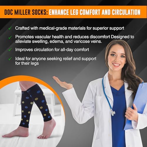Doc Miller Calf Compression Sleeve – Footless Socks for Women & Men, 20-30mmHg, Shin Splint & Leg Cramp Support, Varicose Veins, Knee High, 1 Pair, Polka Dot