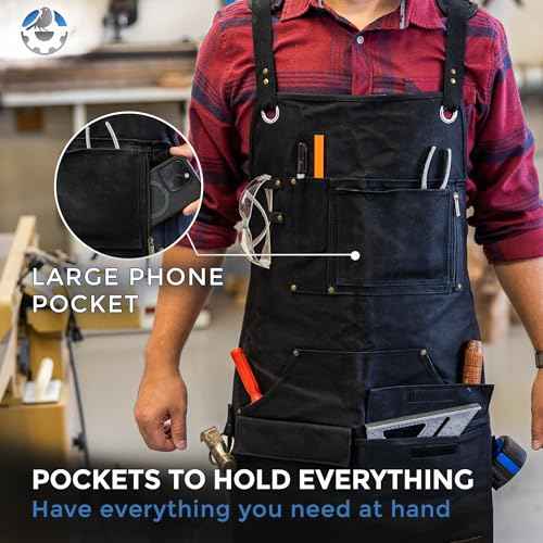 16oz Heavy Duty Waxed Canvas Work Apron - Rugged & Water-Resistant, for all Tough Jobs