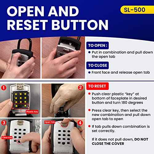 SL-500 Punch Button Lock Box, Black | Portable Shackle LockBox For Outside- Fits House Keys, Car Keys, Fobs, Credit Cards/IDs & More | Keypad Safe Box, Digital Push Button Combination Lock