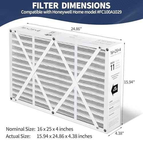 16x25x4 AC Furnace Air Filter Compatible with Honeywell FC100A1029, MERV 11 HAVC Filter Replacement, Actual Size:15.94"x24.86"x4.38", Pack of 2