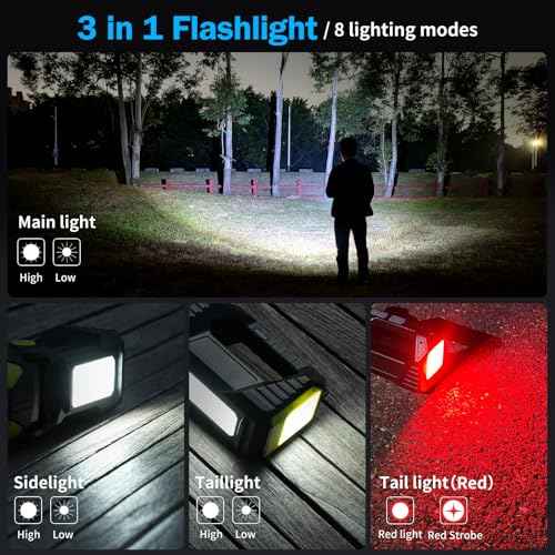 LED Spotlight, 10000 Lumens Rechargeable Flashlight, 90¡Æ Rotate, 8 Modes with Cob& Tail Light, IPX5 Waterproof,4800mAh Battery, Handheld Flashlight for Camping, Emergency