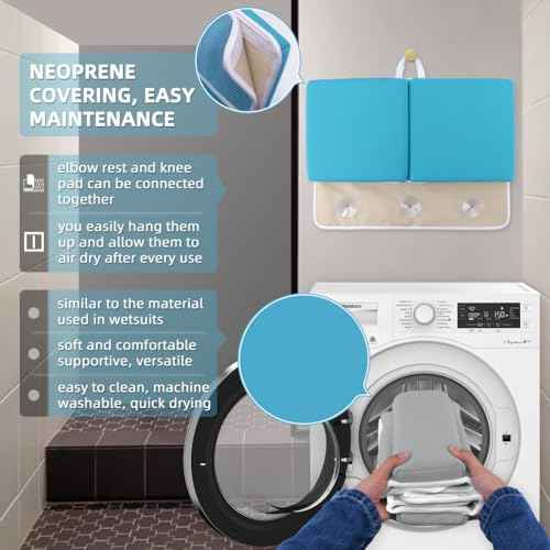 Bath Kneeler and Elbow Rest Set Thick Baby Bath Kneeling Pad Bathing Kneeling Mat Cushion Washable Padded Bathtub Knee Saver with Arm Support and Pockets Organizer for Bathroom Bathtime Comfort, Blue