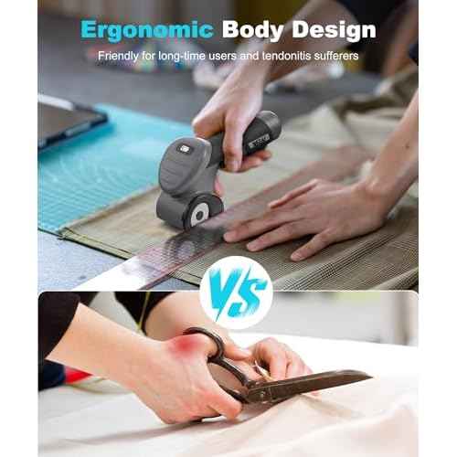 Cordless Electric Scissors, 2000mAh Fast Charging Rechargeable Fabric Cutter with Replaceable Blades, Box Cutter for Cloth, Cardboard, Plastic, Leather