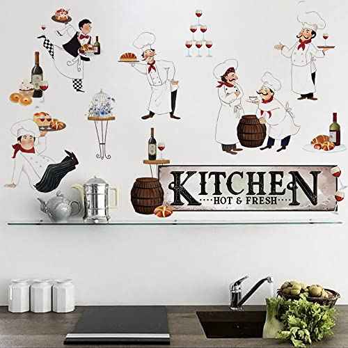 Runtoo Chef Kitchen Wall Art Stickers Wine Food Cooking Quotes Wall Decals Kitchen Dining Room Decor