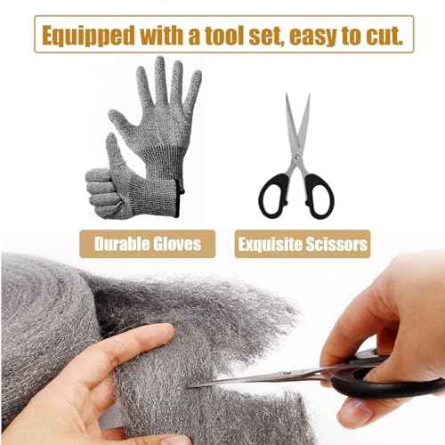 1Pack Steel Wool for Mice Control 3.2" x10.5 ft Wool, Gap Filler for Home & Garage, DIY Bundle with Gloves & Scissors
