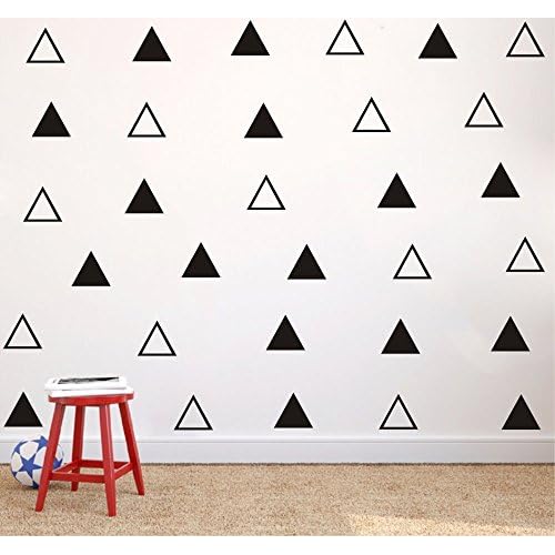 64PCS Vinyl Triangle Wall Decals, Removable Geometric Stickers for Kids Bedroom, Nursery or Living Room, Solid Hollow Tribal Pattern Easy Peel and Stick Decor AM162 (Black)