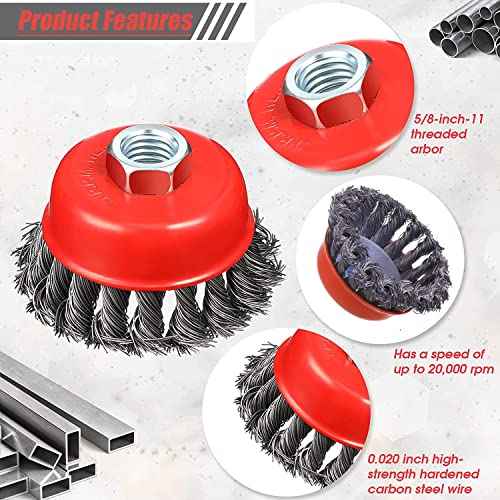 Wire Cup Brush for 4 1/2 Angle Grinder, 2 Pack 3 inch Wire Brush for Grinders, 5/8" -11 Threaded, for Heavy Cleaning Rust, Stripping and Abrasive