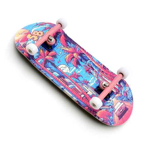 SPITBOARDS¢ç 34 x 96 mm Wood Fingerboard Complete Set-Up, Pre Assembled, 5-Layers Wood, Pro Trucks with Lock Nuts, CNC Bearing Wheels, Real Wear Graphics, Lasered Foam Grip Tape, Miami Street