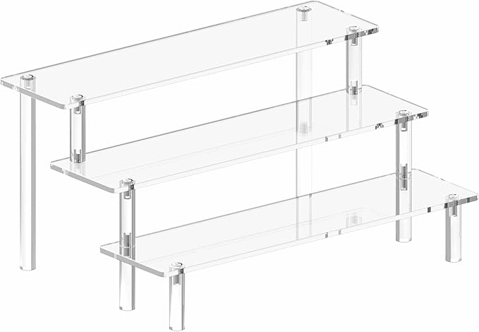 Acrylic Display Stand Risers, 3 Tier Perfume Stand Organizer, Clear Cupcake Stand Holder, Large Shelf Risers for Figures, Display Shelf for Collectibles, Dessert Shelves for Decoration and Organizer