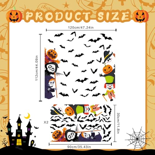 47 x 44 Inch Halloween Door Decals Cute Pumpkin Demon Expression Ghost Sticker Funny Halloween Decals for Window Wall Indoor Outdoor Party Decoration