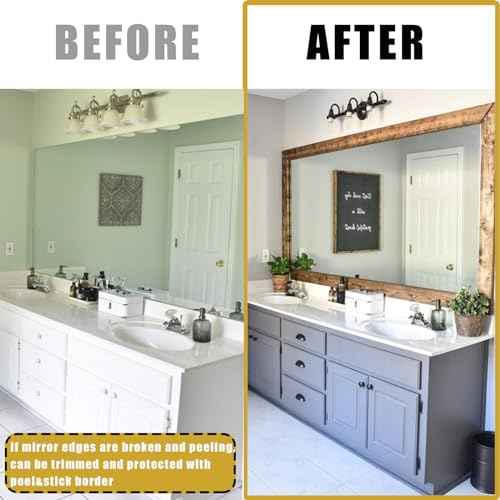 32.8Ft Brown Border Peel &Stick Wood Grain Wallpaper Border Removable Waterproof Bathroom Mirror Frame Sticker (Brown)