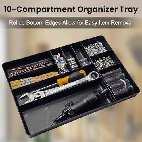 10-Compartments Tool Organizer Tray, Tool Drawer Organizer Tray, Tool Box Organizer, Stackable Toolbox Organization Holder for Small Parts, Bolts and Batteries (2, Black)