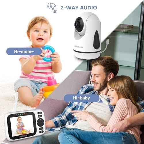 HelloBaby Baby Monitor with Camera and Audio, 3.2'' IPS Screen, No WiFi, 2-Way Talk, Night Vision, Remote Pan-Tilt-Zoom, VOX/ECO Mode, 8 Lullabies, 1000ft Range, Temperature Display, HB6339