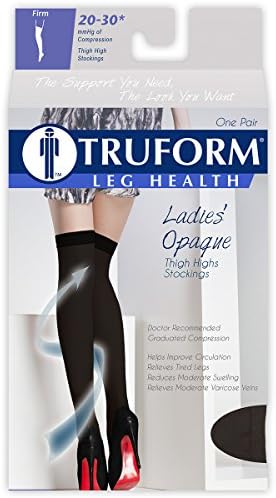 Truform Women's Compression Stockings, 20-30 mmHg, Thigh High Length, Open Toe, Opaque, Black, Small