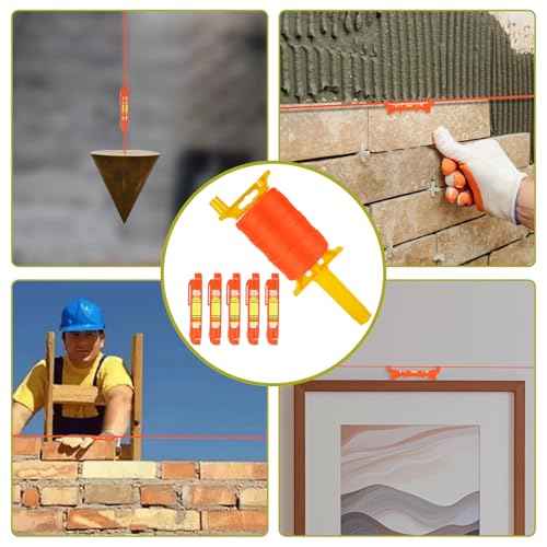 Mason String Line with Handle #18, 540 Feet Braided Nylon Twine, Fluorescent Orange Construction String Line Reel with 5 Built-in Levels for Outdoor Projects, DIY and Gardening