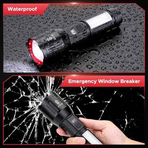 Flashlight High Lumens Rechargeable 2 Packs, 1,500,000L Handheld Tactical LED Flashlights Battery Powered, Zoomable Super Bright Flash Light with 6 Modes, Cob Side Light, Waterproof for Emergency