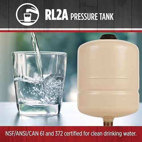 Red Lion RL2A - 2-Gallon Inline Pre-Charged Pressure Tank for Well Pumps, 3/4-Inch MNPT System Connection, Almond, 604652
