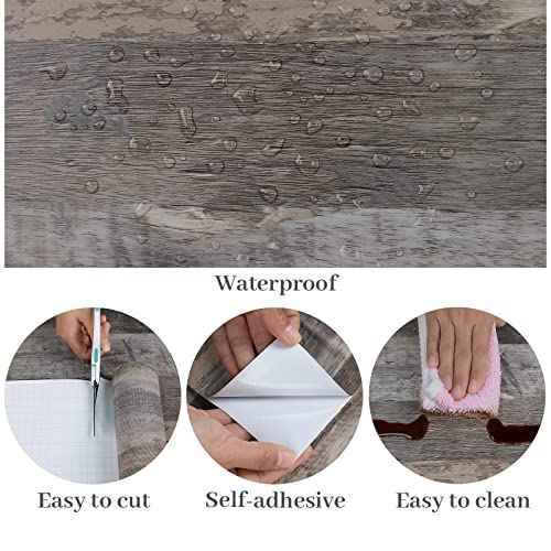 VaryPaper 15.7''x78.7'' Distressed Brown Grey Wood Contact Paper for Walls Removable Waterproof Shiplap Peel and Stick Wallpaper Wood Grain Vinyl Wrap Wood Plank Wallpaper for Bedroom Countertops