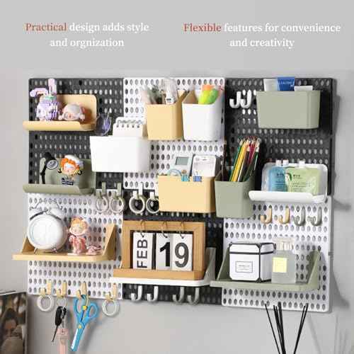Pegboard Wall Organizer Combination Kit, Wall Organizer with 4 Pegboards and 20 Accessories Hanging, Wall Mounted Peg Board Display Panels for Home and Office - 19.5¡± x 9.5¡± (White and Black)