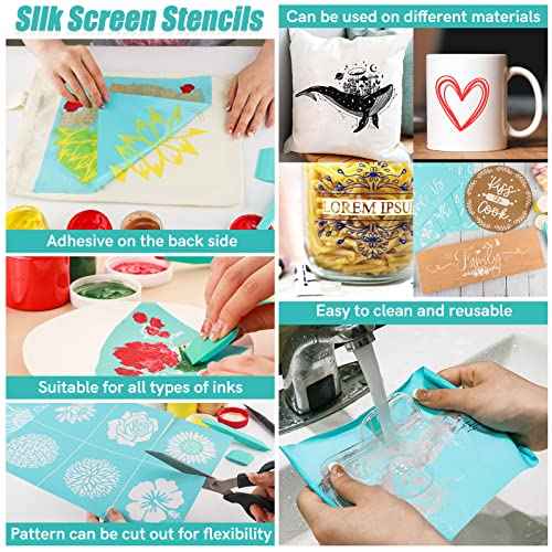 Briartw Two Cardinals & Seasonal Branches Silkscreen Stencil Reusable Self-Adhesive Mesh Stencils Silk Screen Stencil Printing for Polymer Clay Home Decoration Printing on Wood Fabric Wall Cup Plate