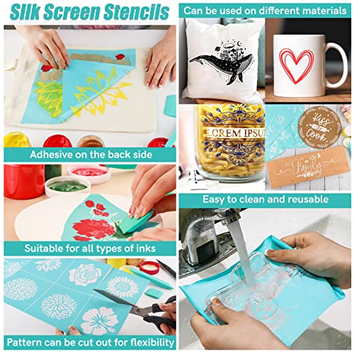 Briartw Happy Fall Pumpkins Silkscreen Stencil 8.5x11 Reusable Self-Adhesive Mesh Stencils Silk Screen Stencil Printing for Polymer Clay Home Decoration Printing on Wood Fabric Wall Cup Plate Glass