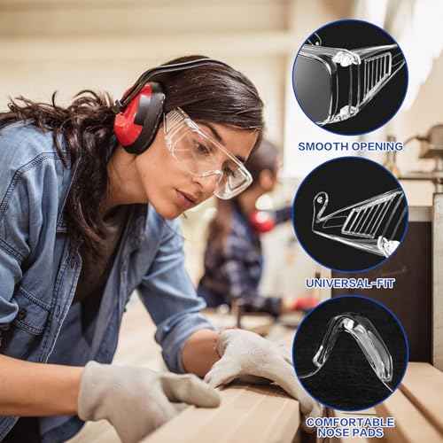Clear Safety Glasses Over Eyeglasses, Anti-Fog Scratch Safety Glasses for Men Women Adults