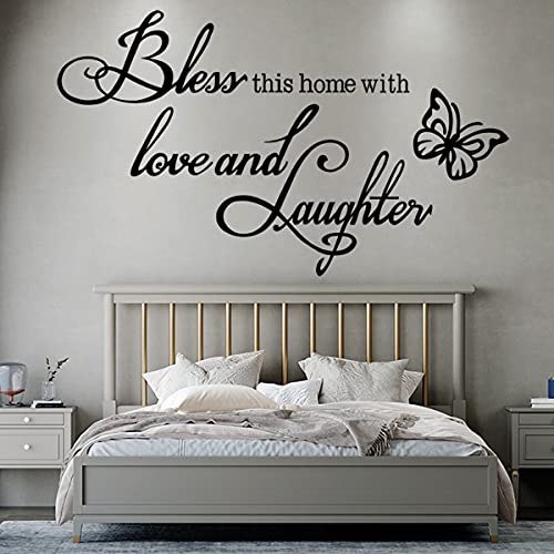 Wall Decal Wall Sticker Inspirational Quotes Bless This Home with Love and Laughter Wall Decal Wall Stickers for Bedroom Living Room Nursey Classroom Home Decor.