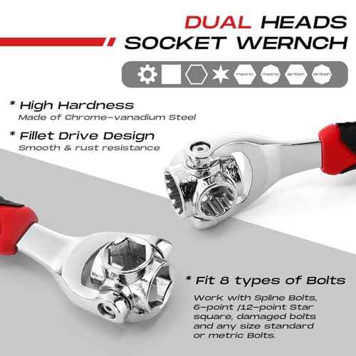 Lasnten 2 Pcs Universal Socket Wrench Including 52 In1 and 48 In1 Dog Bone Wrench Multifunction Tool with 360 degree Rotating Head Adjustable Spanner Tool for Home Bicycle and Car Repair
