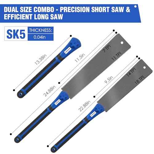 Japanese Pull Saw Set 9.5" & 11.5" Double Edge Flush Cut Saw, Flexible SK5 Ryoba Replaceable Blades 14/18 & 7/11 TPI, Non-Slip Ergonomic Handle, Japanese Hand Saws for Woodworking Tools
