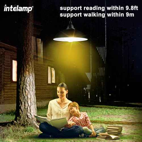 intelamp Solar Pendant Lights Indoor Outdoor, 2 Packs 4000mAh Gazebo Shed Chandeliers with Remote All Day/Night Mode 16.4Ft Hanging Warm White Lighting for Outside Barns Chicken Coop