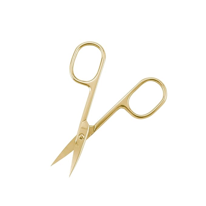 LIVINGO Professional Nail Cutter Scissors, Multi-purpose Sharp Curved Blade Stainless Steel Manicure Cuticle Pedicure Fingernail & Toenail Grooming Tool with Case, Eyebrows/Eyelash Use, 3.5" Gold