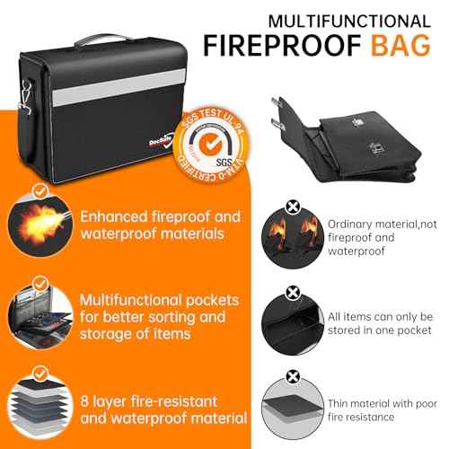DocSafe Fireproof Document Bag with Multiple Pockets,5200¡ÆF Large (17¡±x12.5¡±x7.2¡±) File Organizer Fireproof Waterproof Bag Important Document Holder Home Office Portable Filing Storage for Valuables