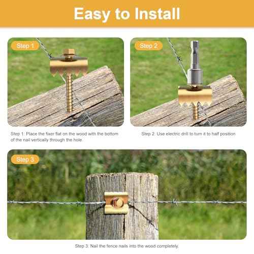 200 Pcs 2'' Fence Staples, Reusable Fasteners with Wire Fixer, Nails for Wire Mesh and Woven Fencing, Quickly Install Screws with Cordless Drill