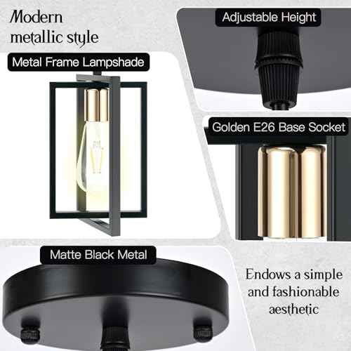 3 Pack Black Pendant Lights for Kitchen Island, Industrial Hanging Light Fixture with Durable Metal Shades, Kitchen Island Lighting for Dining Room, Entryway, Restaurant