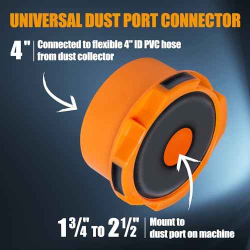 POWERTEC 4" x 20' Flexible PVC Dust Collection Hose with 2pcs Key Hose Clamps and Dust Port Adapter for Table Saw, Band Saw, Planer, Jointer, Woodworking and Woodshop Dust Collection System (70434)