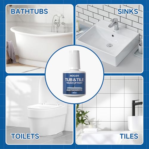 Tub and Tile Paint, Semi-Gloss White Touch Up Paint Pen for Scratches, Chips, Spots, Cracks on Bathtub, Porcelain, Enamel and Toilets,1.5 Fl Oz(White)