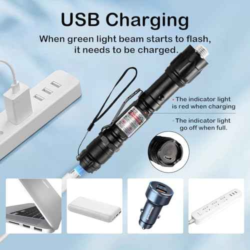 [4 Packs] Green Light Flashlight Rechargeable, Long Range Adjustable Focus Tactical Beam for Outdoor Journeys, Camping, Presentations, TV/LED/LCD Screens, and Stargazing