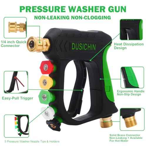 DUSICHIN Short Pressure Washer Gun Foam Cannon Nozzle Dual Connector Shift Valve, Car Wash Foam Cannon Kit 1/4 Inch Quick Connector, 5 Pressure Washer Nozzle Tips,Double Tip Attachment For Soap Cannon