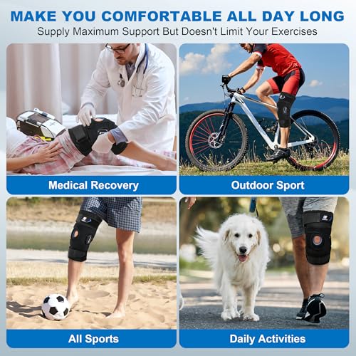 Hinged Knee Brace, Knee Braces for Knee Pain with Dual Metal Side Stabilizers and GEL Patella, Knee Support for Relieve ACL, MCL, Meniscus Tear, Arthritis, Tendon Pain, Knee Brace for Men and Women