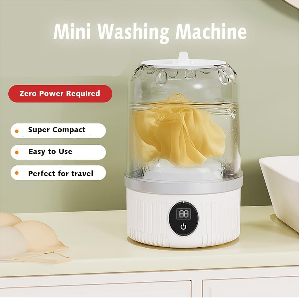 Mini Portable Washing Machine, Rechargeable Cordless Underwear Washing Machine, Automatic Portable Washing Machines for Apartments, Dorm, RV, Travel & Camping (White)