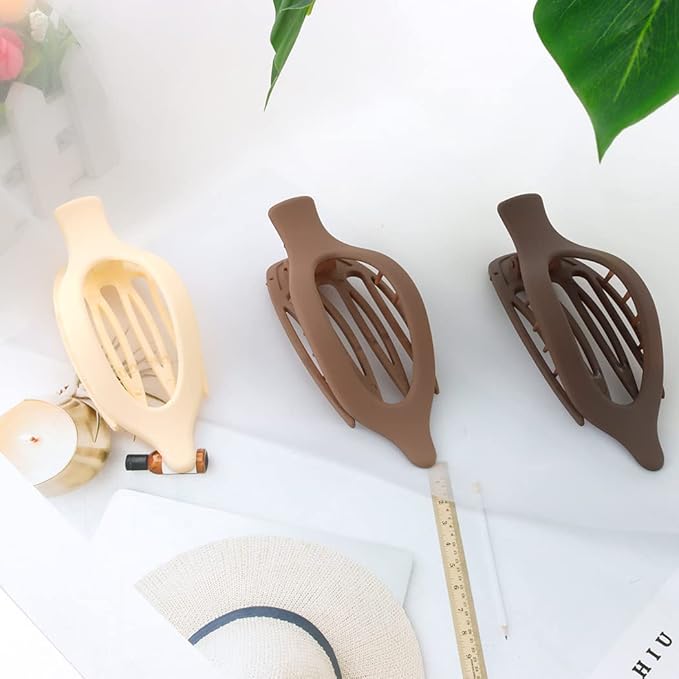 Flat Hair Clips for Thick and Thin Hair - Matte Large Alligator Clips, Duck Billed Barrettes, Neutral Hair Claw Clips for Women, 3Pcs