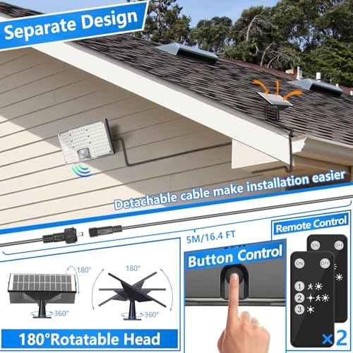 TOBUSA 4-Pack Solar Flood Lights Outdoor Motion Sensor, 4000LM LED Solar Light with Remote, 3 Modes, Waterproof Dusk to Dawn Solar Powered Security Lights, 16.4FT Cable Split Wall Lighting for Yard