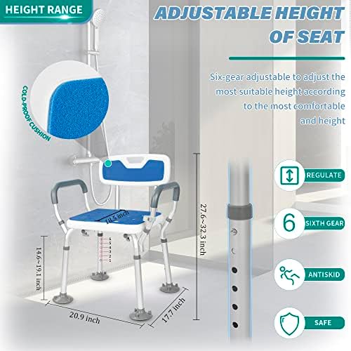 Heavy Duty Shower Chair for Inside Height Adjustable Shower Chair with Arms Shower Seats for Elderly, Disabled and Handicap Support Up to 330 Pounds