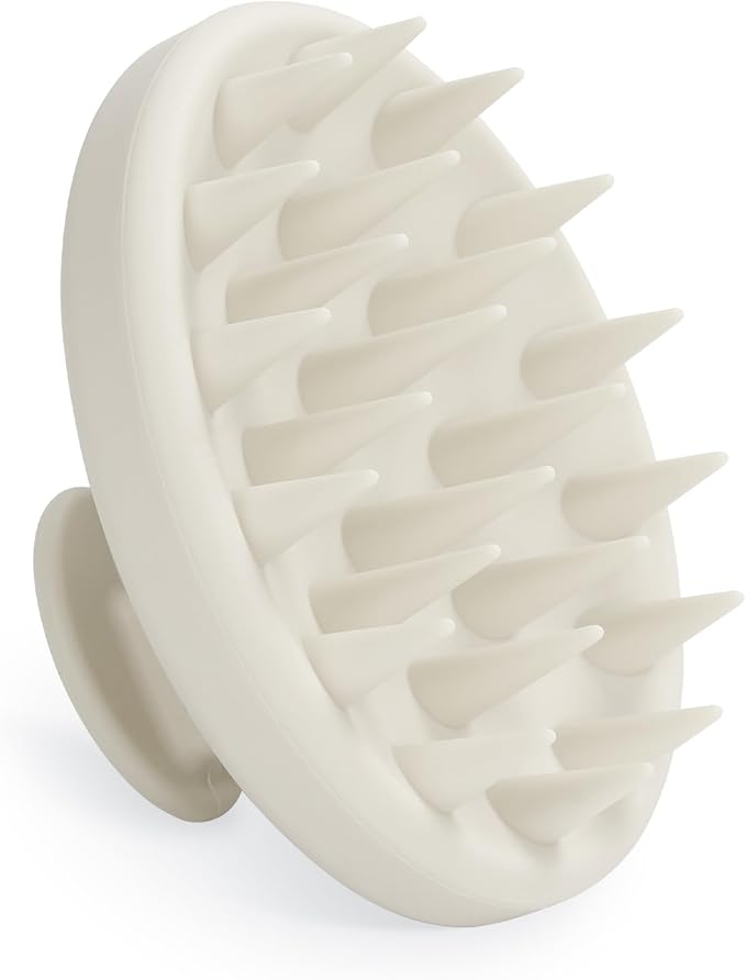 Silicone Scalp Massager, Scalp Scrubber for Hair Growth with Soft Bristles, Scalp Exfoliator Brush Dandruff Removal Shampoo Brush for Wet Dry Scalp Care (Warm Grey)