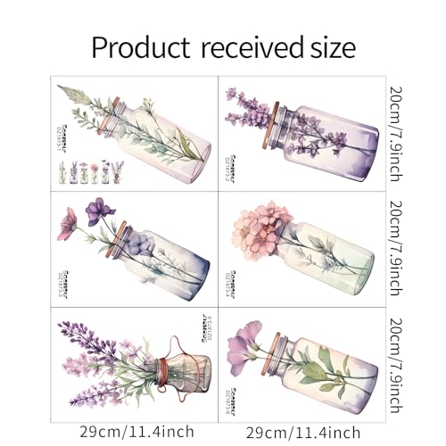 6 Pieces Little Fresh Glass Flower Vase Wall Decals 3D Flower Vase Wall Stickers Wall Decor Wall Art Creative Cuarto Living Dining Bedroom Children's Baby Girls Room Pegatinas para Pared Calcoman?as