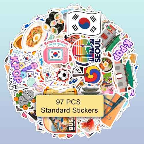 100 PCS South Korea Stickers ? Korean Travel Icons, Food & Culture Vinyl Waterproof Decals for Laptop, Scrapbook, Water Bottle, Car, Guitar ? Fun Gift for Teens & Adults