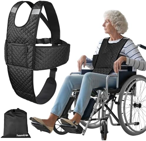 Wheelchair Seatbelt with Pocket Wheelchair Seat Belts for Adults Anti-Slip & Adjustable Wheelchair Accessories Safety Belt for Seniors Elderly, Patients, Anti-Fall Wheelchair Harness Vest
