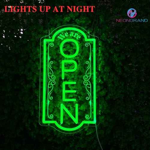 Vertical open sign Vertical Open Led Sign Neon Sign business window light vertical open signs for business (Green, 16.5x9'')