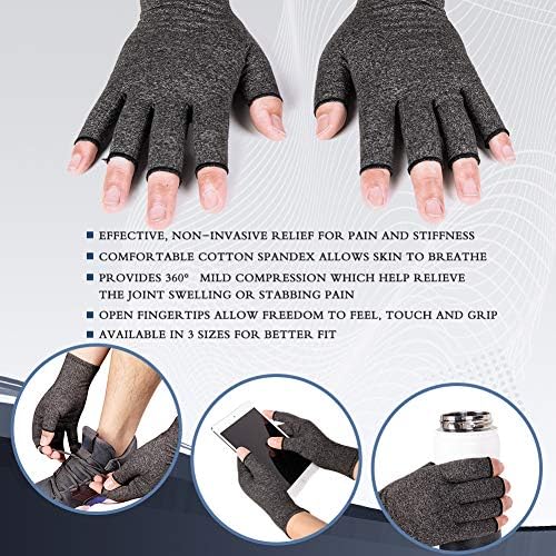 2 Pairs Arthritis Compression Gloves for Women Men, Fingerless Breathable & Moisture Wicking Compression Gloves for Relieving Carpal Tunnel Aches, Rheumatoid Pains, Joint Swell