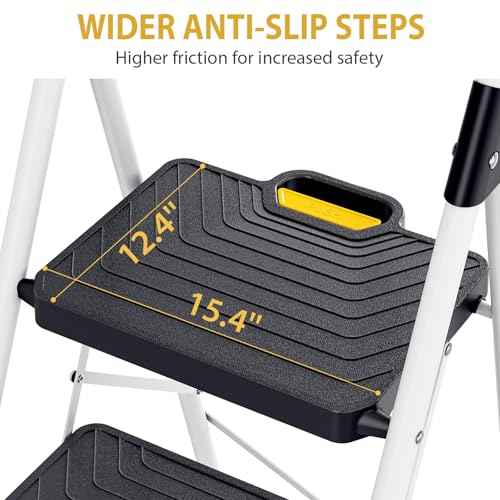KINGRACK Sturdy Steel 4 Step Ladder, Folding Step Stool with Handrail, Anti-Slip Wide Pedals, Safe-Lock Design, Pass 800lbs Load Testing, Portable Ladder for Multi-Purpose in Home, Kitchen, White